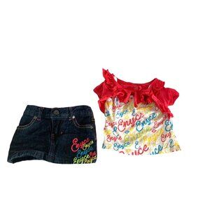 Vintage Enyce Girls Infant Baby Size 6 9 Months 2 piece outfit set Jean skirt Ts